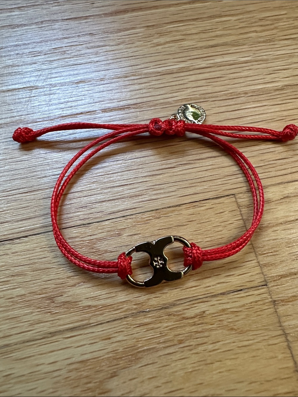 Tory Burch Red Cord Bracelet with Gold Logo Accent